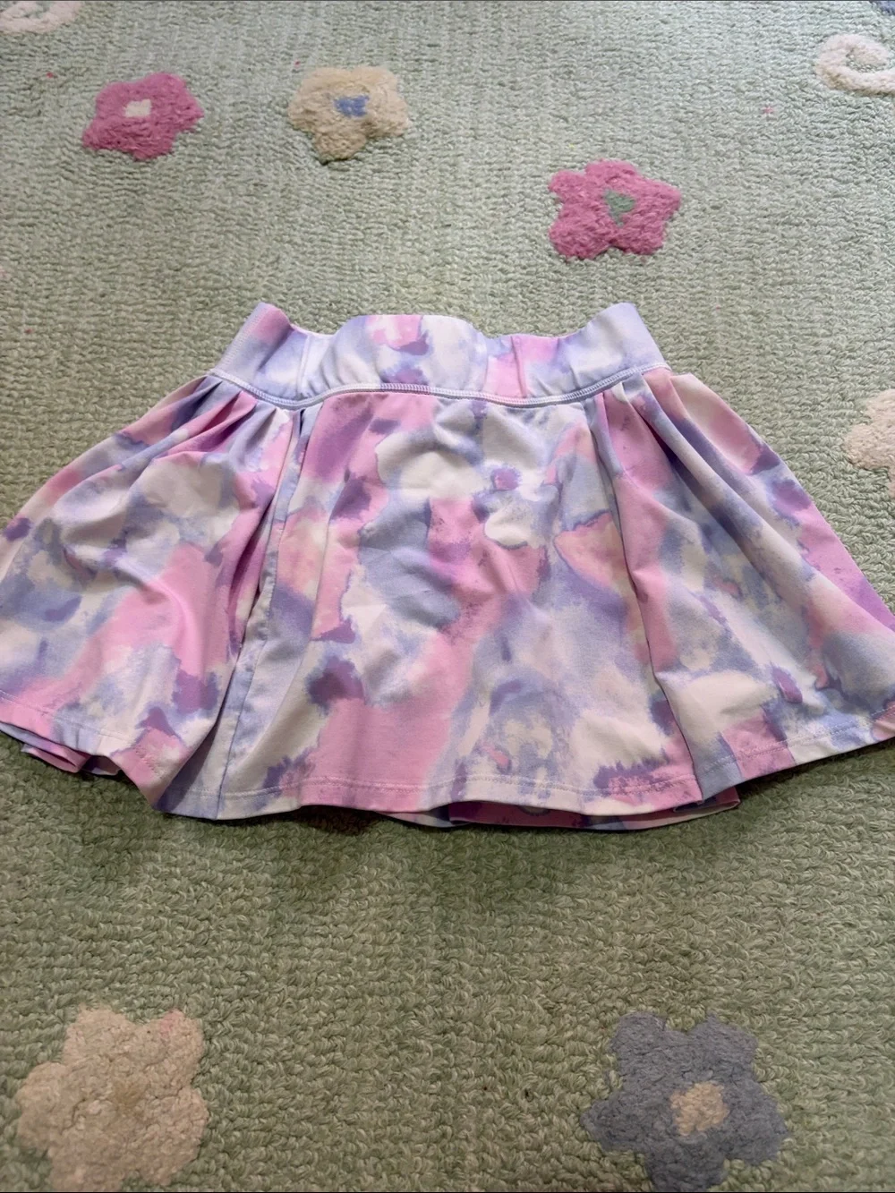 Girls Pink Sleeve less Top & Pastel Watercolor Skort Set